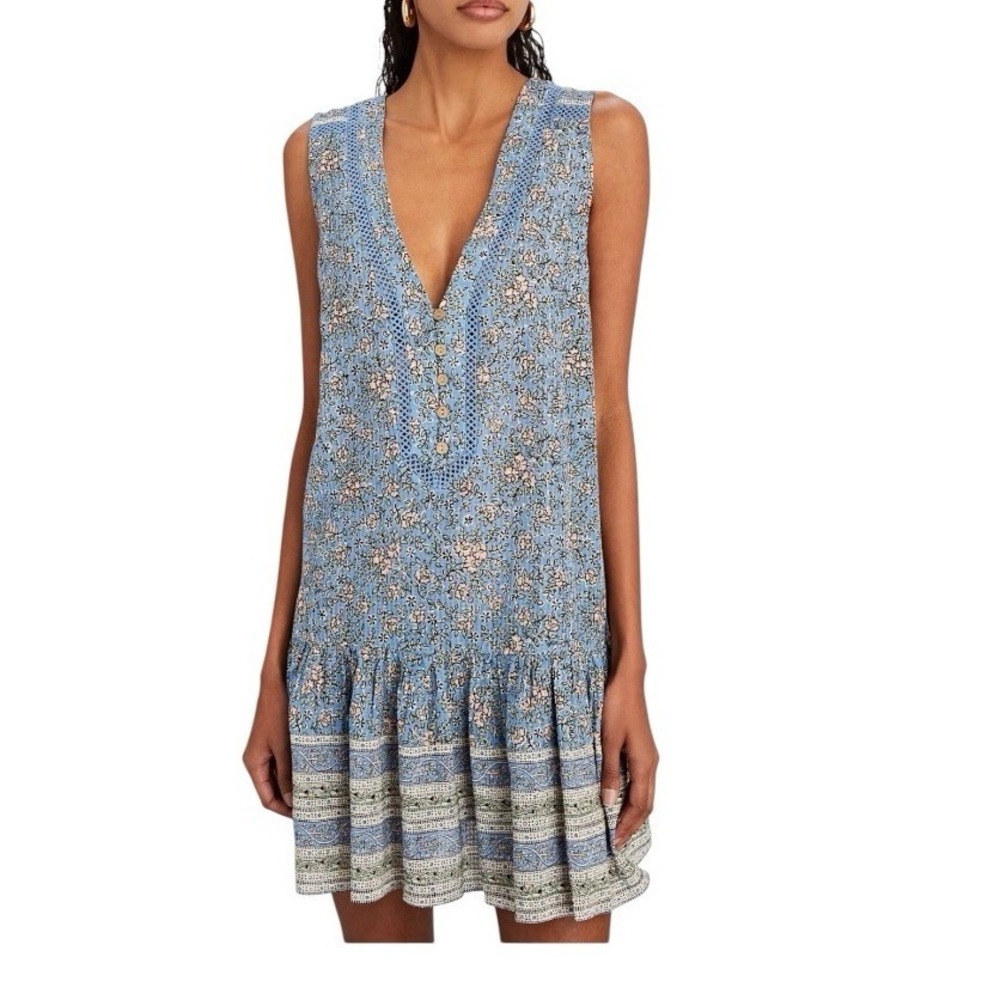 Veronica Beard Leanna Floral Shift Drop Waist Tank Dress Size Small Blue